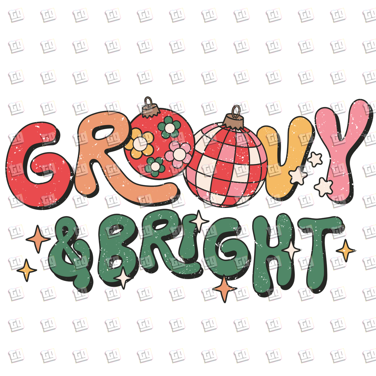 Retro Groove and Bright Christmas (Disco Ball Ornaments) Distressed - Holidays - DTF Transfer