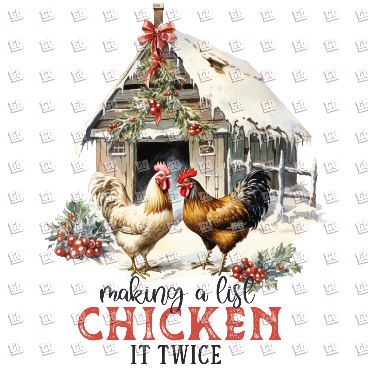 Christmas Farm Make A List Chicken It Twice - Holidays - DTF Transfer