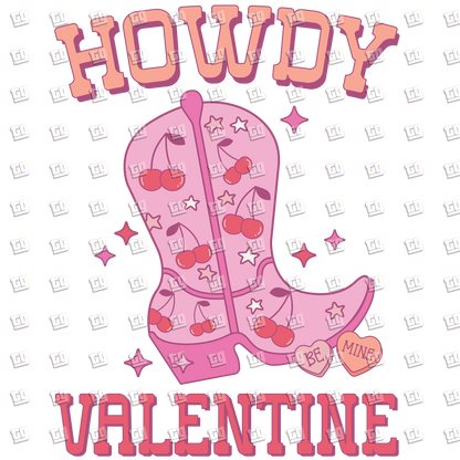 Howdy Western Pink Cowgirl Boot` - Valentines - DTF Transfer