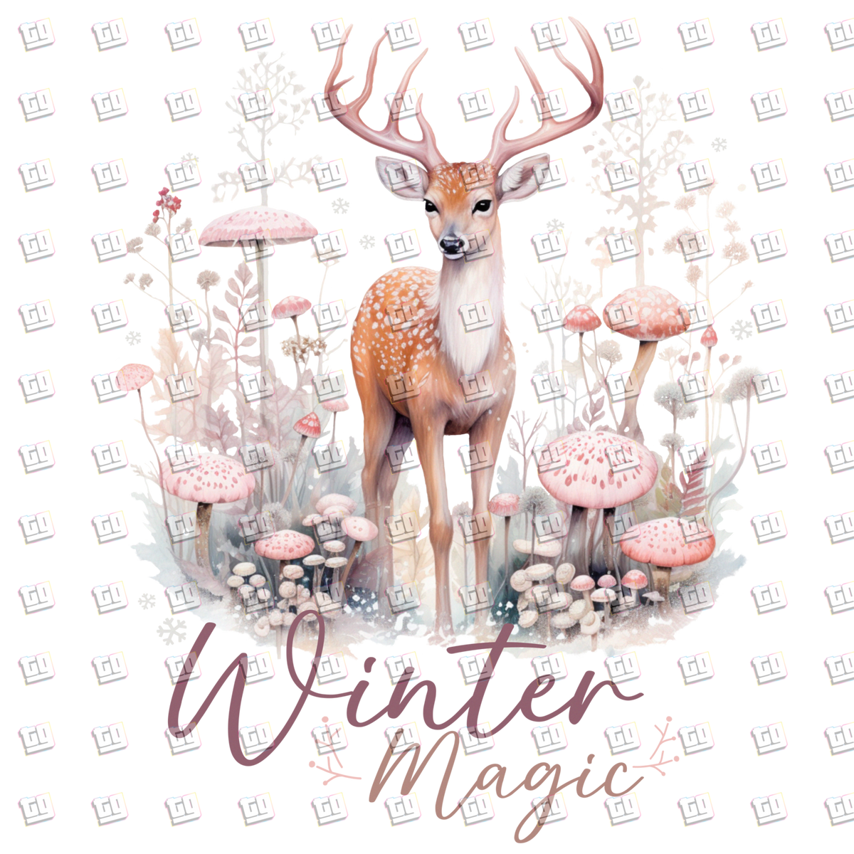 Winter Magic (Deer, Mushrooms) - Holidays - DTF Transfer