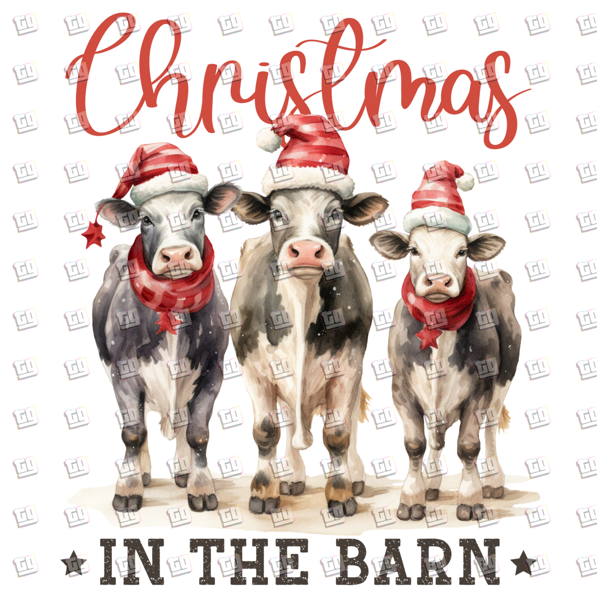 Christmas In The Barn (Cows, Santa's Hat) - Holidays - DTF Transfer