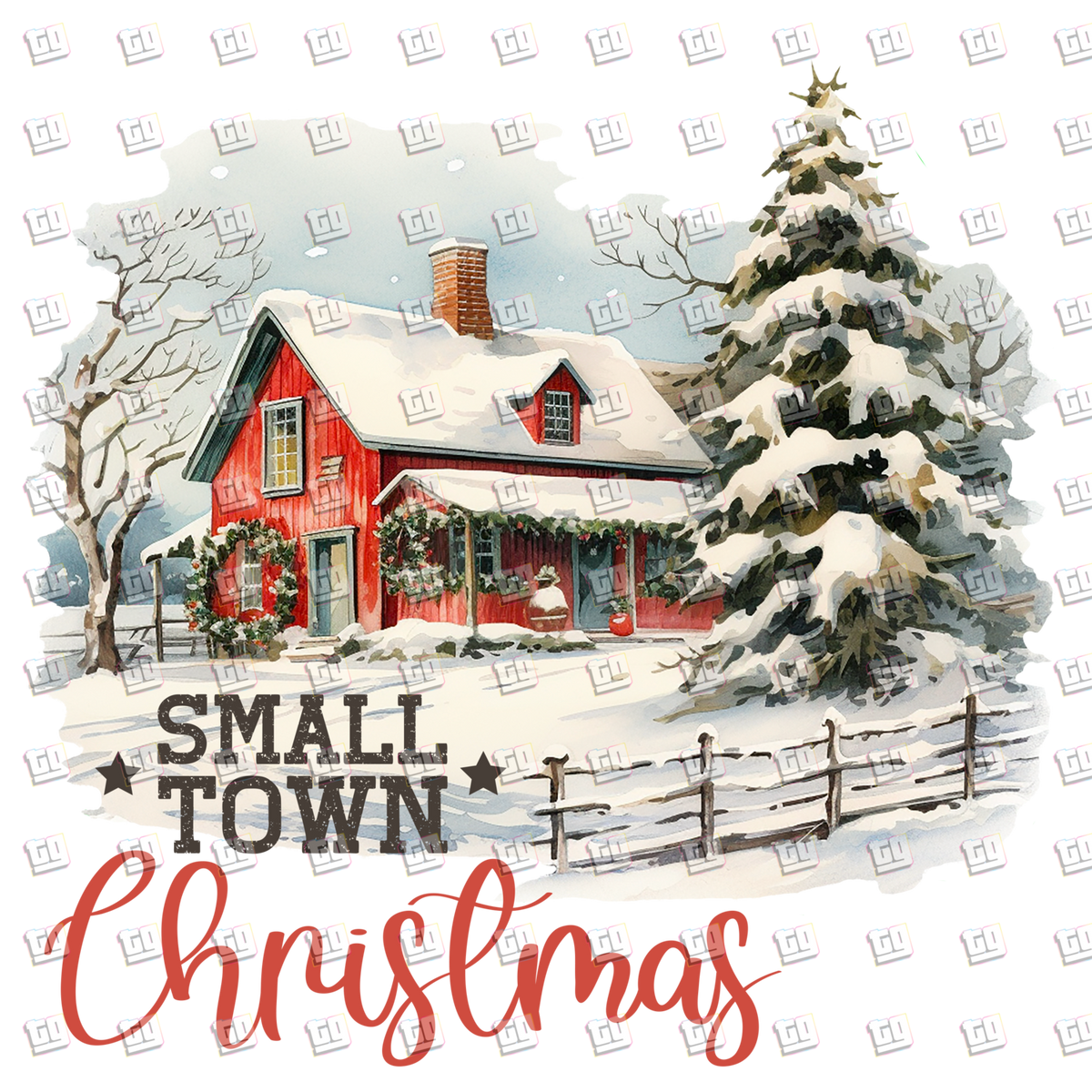 Small Town Christmas Farm (Winter, Snow) - Holidays - DTF Transfer