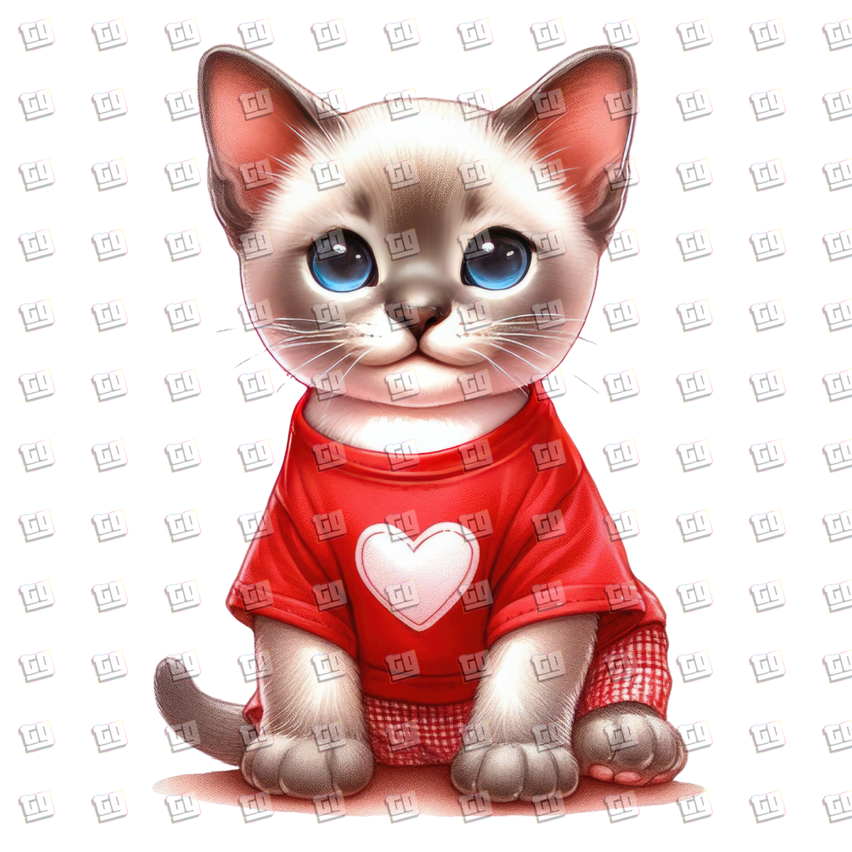 Short Haired Kitten With Red Heart Sweater - Valentines - DTF Transfer