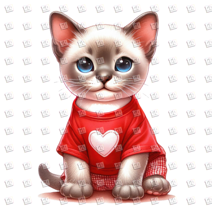 Short Haired Kitten With Red Heart Sweater - Valentines - DTF Transfer