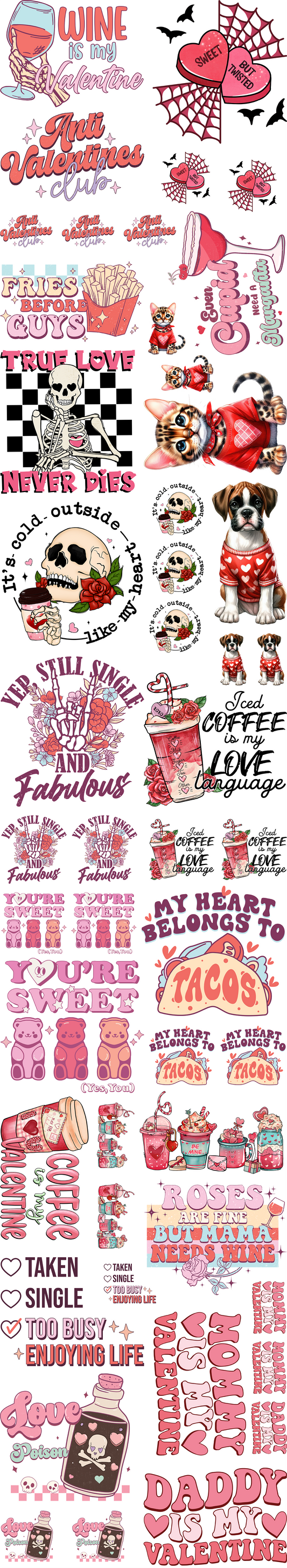 10 Foot (22" x 120" ) Valentine's Day Pre-Made Gang Sheet