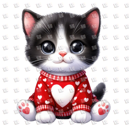 Cute Kitten With Heart Sweater - Valentines - DTF Transfer
