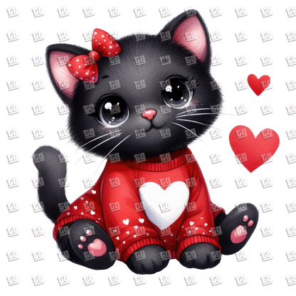 Black Cat With Bow And Sweater - Valentines - DTF Transfer
