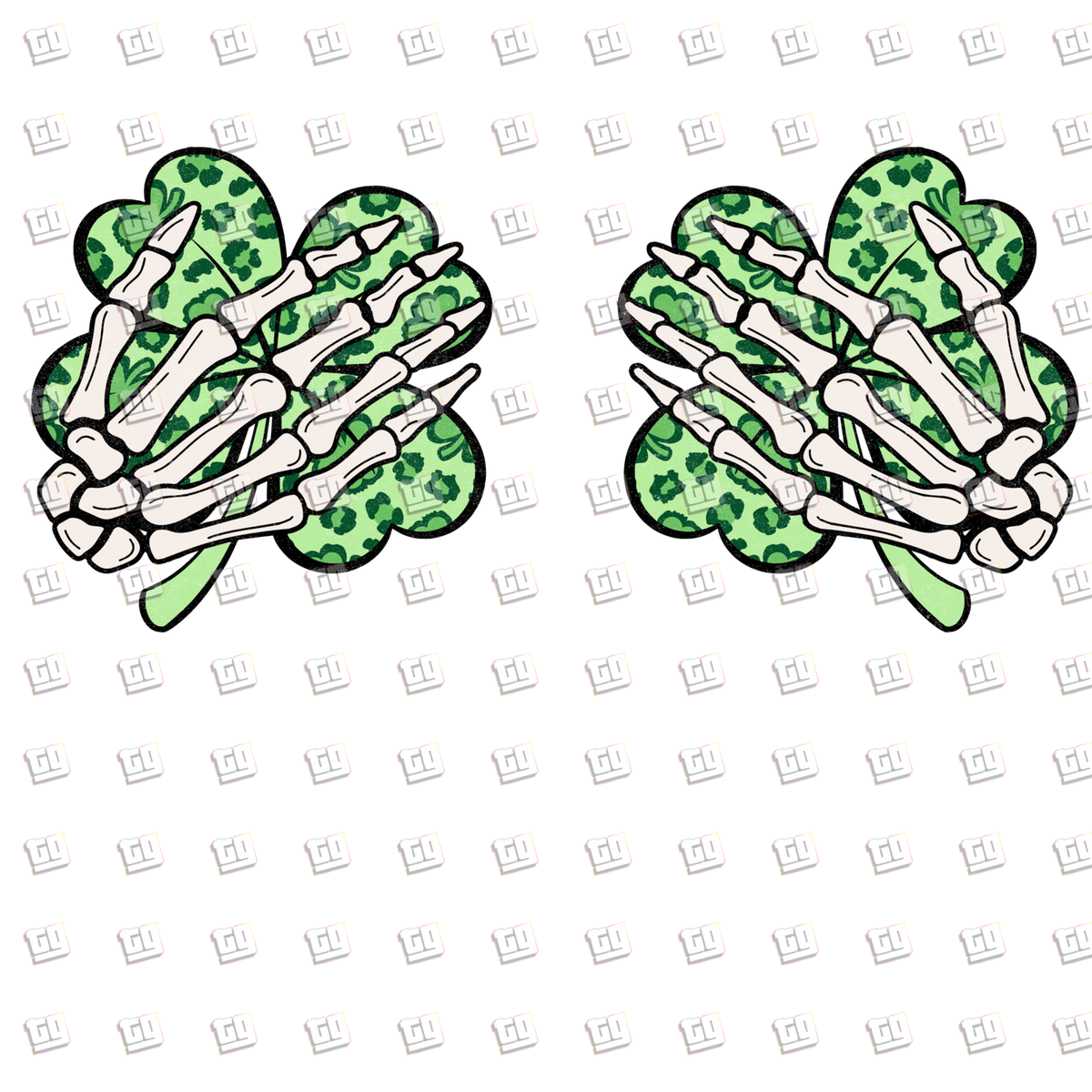 Skeleton Hands Over Clovers - St. Patrick's Day - DTF Transfer