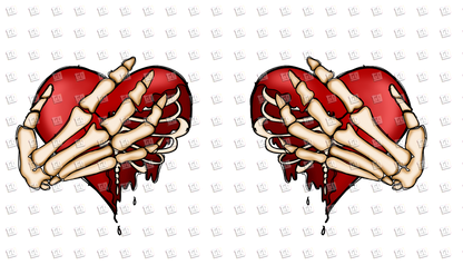 Skeleton Hands Holding Hearts With Rib Cage  - Valentines - DTF Transfer