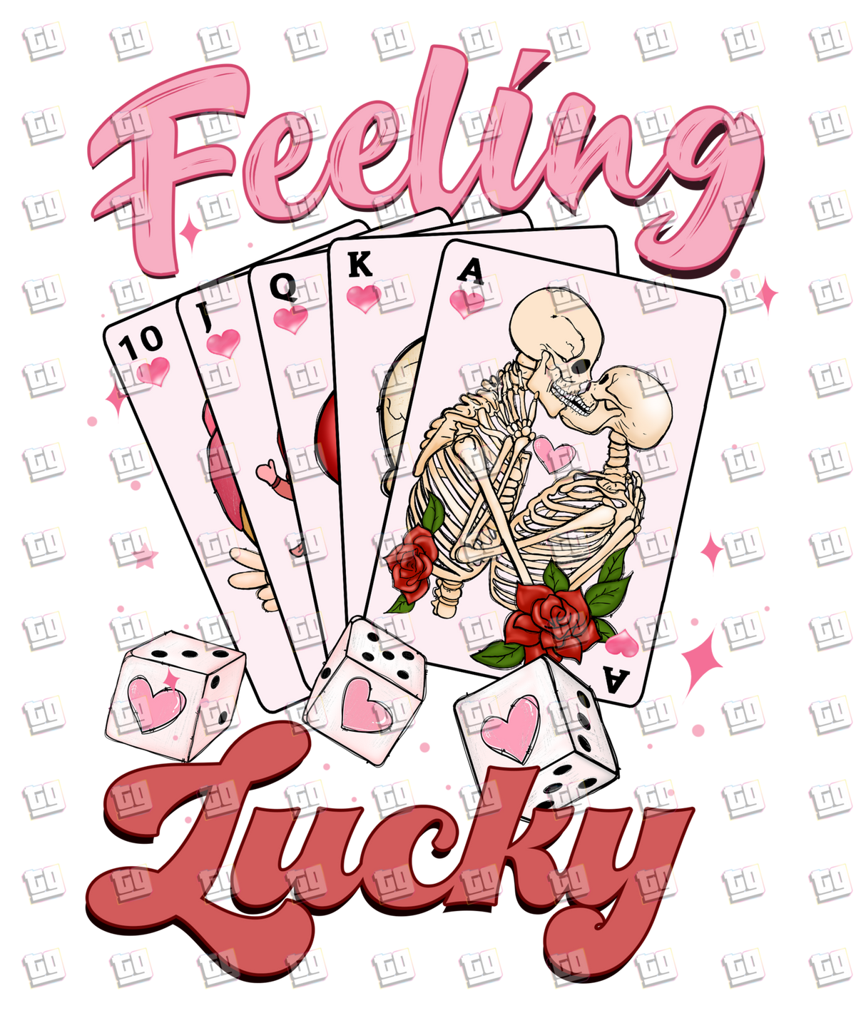Feeling Lucky (Cards with Skeleton Couple)  - Valentines - DTF Transfer