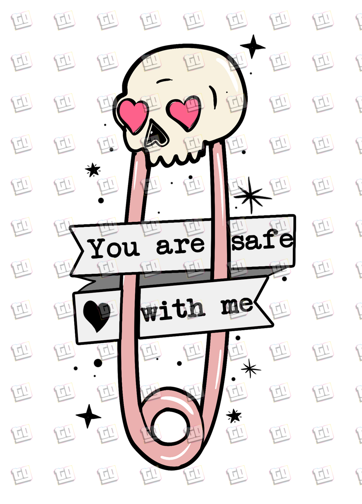 You Are Safe With Me (Skeleton Safety Pin) - Valentines - DTF Transfer