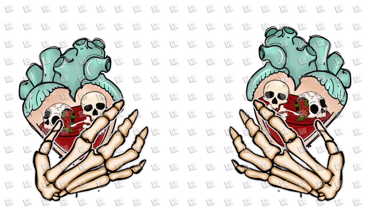 2 Hearts in Skeleton Hands - Valentines - DTF Transfer