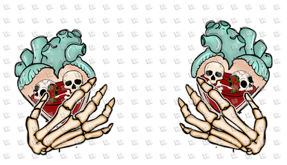 2 Hearts in Skeleton Hands - Valentines - DTF Transfer