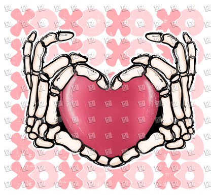 XOXO Skeleton Hands Making a Heart  - Valentines - DTF Transfer