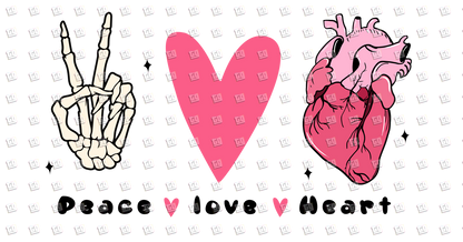 Peace Love Heart Skeleton Fingers - Valentines - DTF Transfer