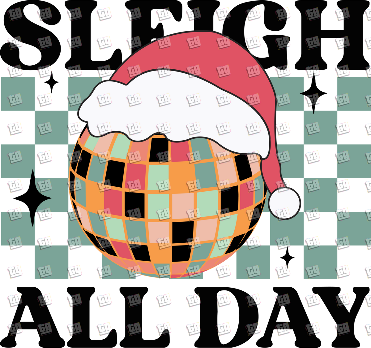 Sleigh All Day (Disco Ball, Santa Hat) - Holidays - DTF Transfer