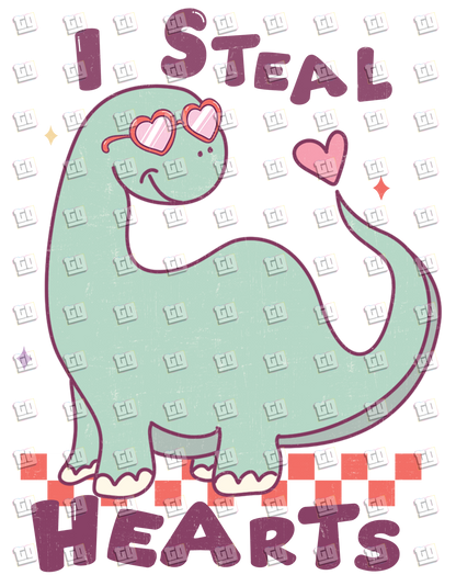 I Steal Hearts Dinosaur` - Valentines - DTF Transfer