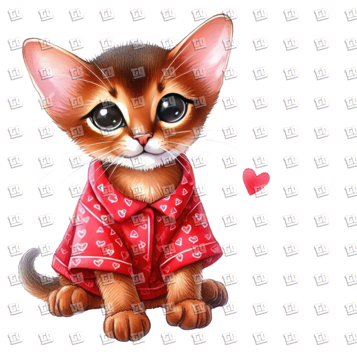 Cute Kitten with Pointy Ears and Pink Heart Shirt` - Valentines - DTF Transfer