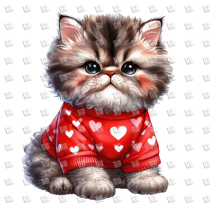 Munchkin Cat With Red Heart Shirt - Valentines - DTF Transfer
