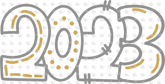 2023 Cartoon Font (Gray, Yellow) - New Years - DTF Transfer