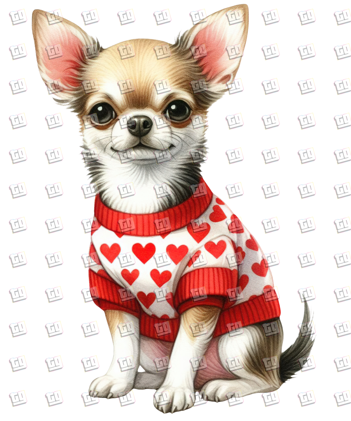 Puppy With Red Sweater (Hearts) V12 - Valentines - DTF Transfer