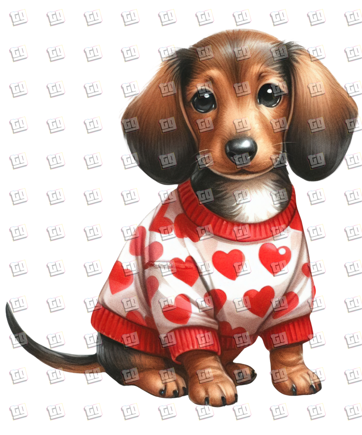 Puppy With Red Sweater (Hearts) V13 - Valentines - DTF Transfer
