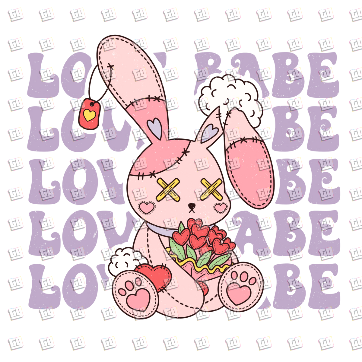Love babe (retro, Stuffed Bunny) - Valentines - DTF Transfer