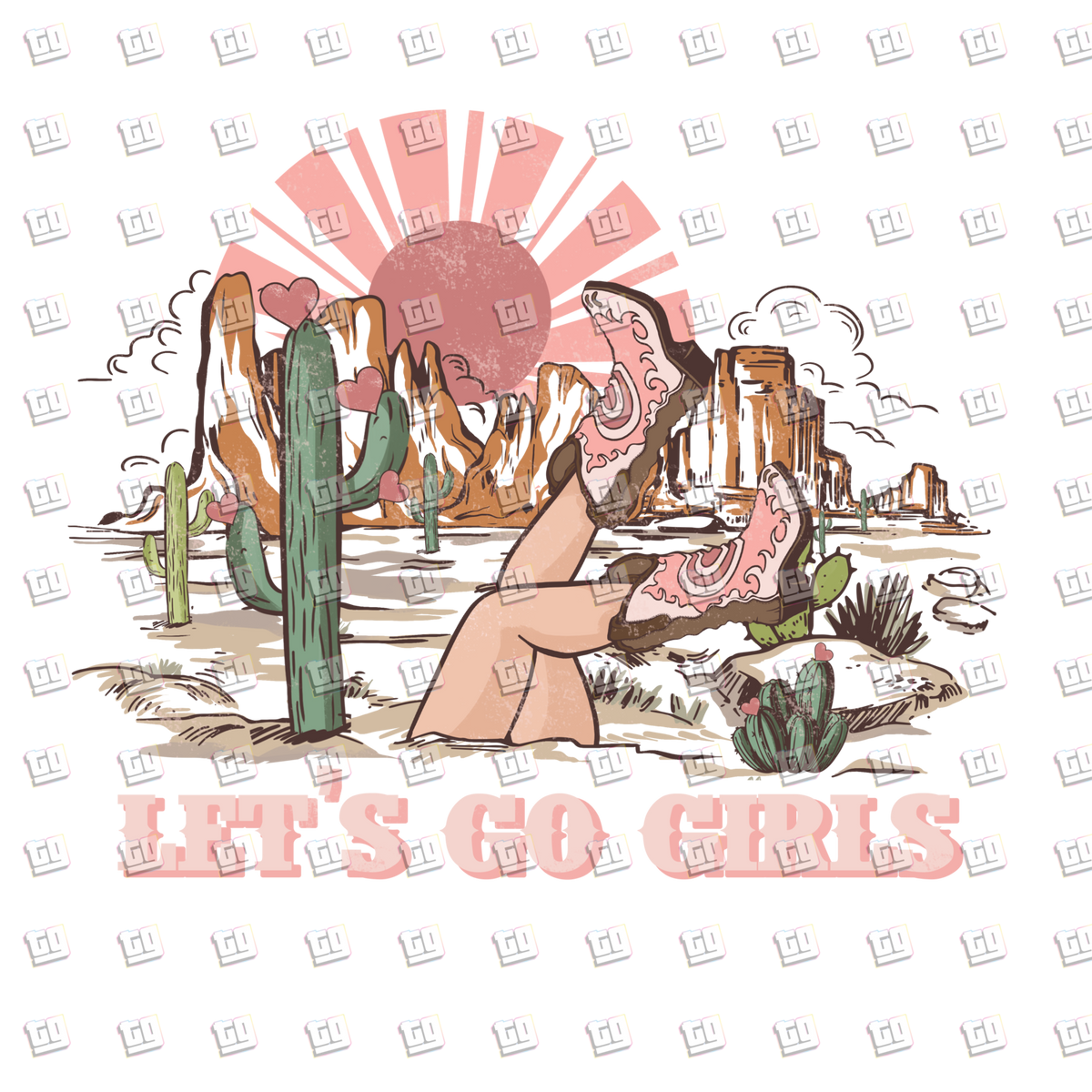 Let's Go Girl Western Cowgirl - Valentines - DTF Transfer