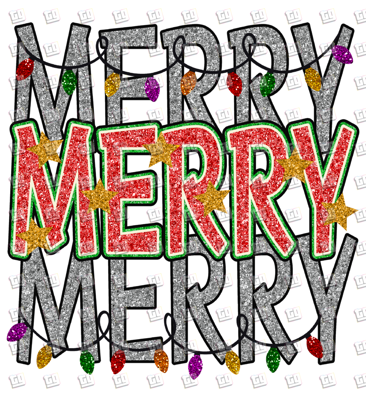 Merry Merry Merry Sequins Glitter - Holidays - DTF Transfer