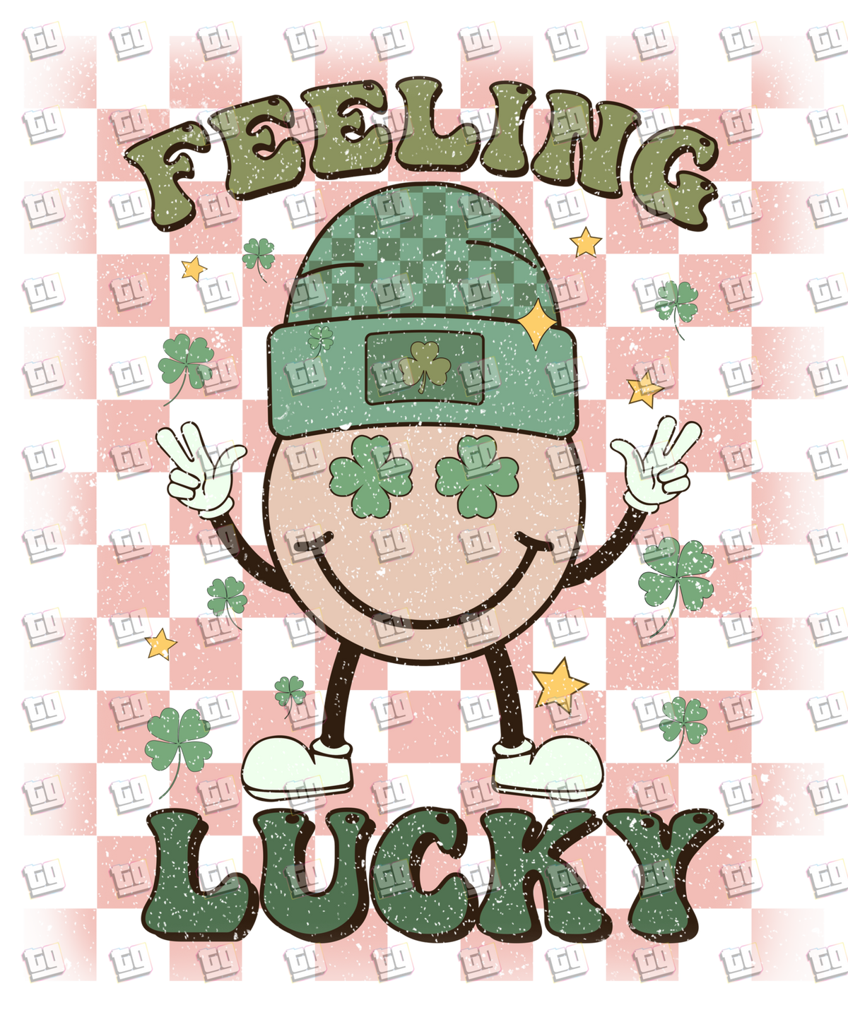 Feeling Lucky Retro Smiley Face In A Hat - St. Patrick's Day - DTF Transfer