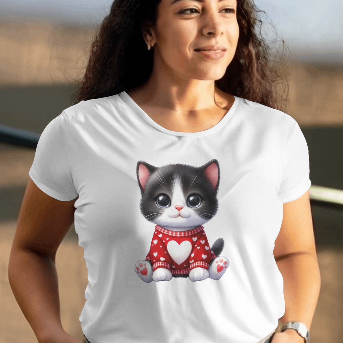 Cute Kitten With Heart Sweater - Valentines - DTF Transfer