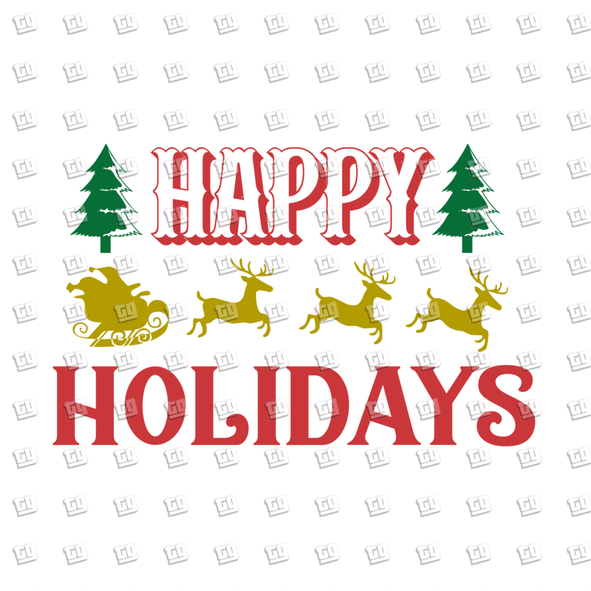 Happy Holidays (Christmas Tree, Santa Sleigh, Reindeer)  - Holidays - DTF Transfer
