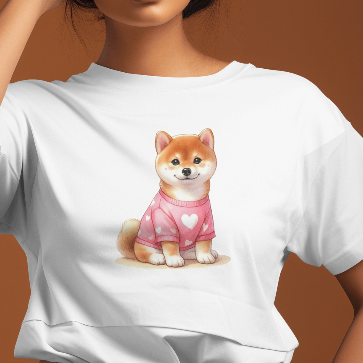 Pomeranian Dog In Pink Heart Sweater - Valentines - DTF Transfer