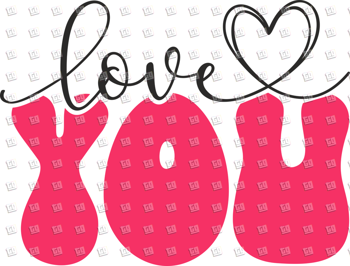 Love You Pink Bulky Font - Valentines - DTF Transfer