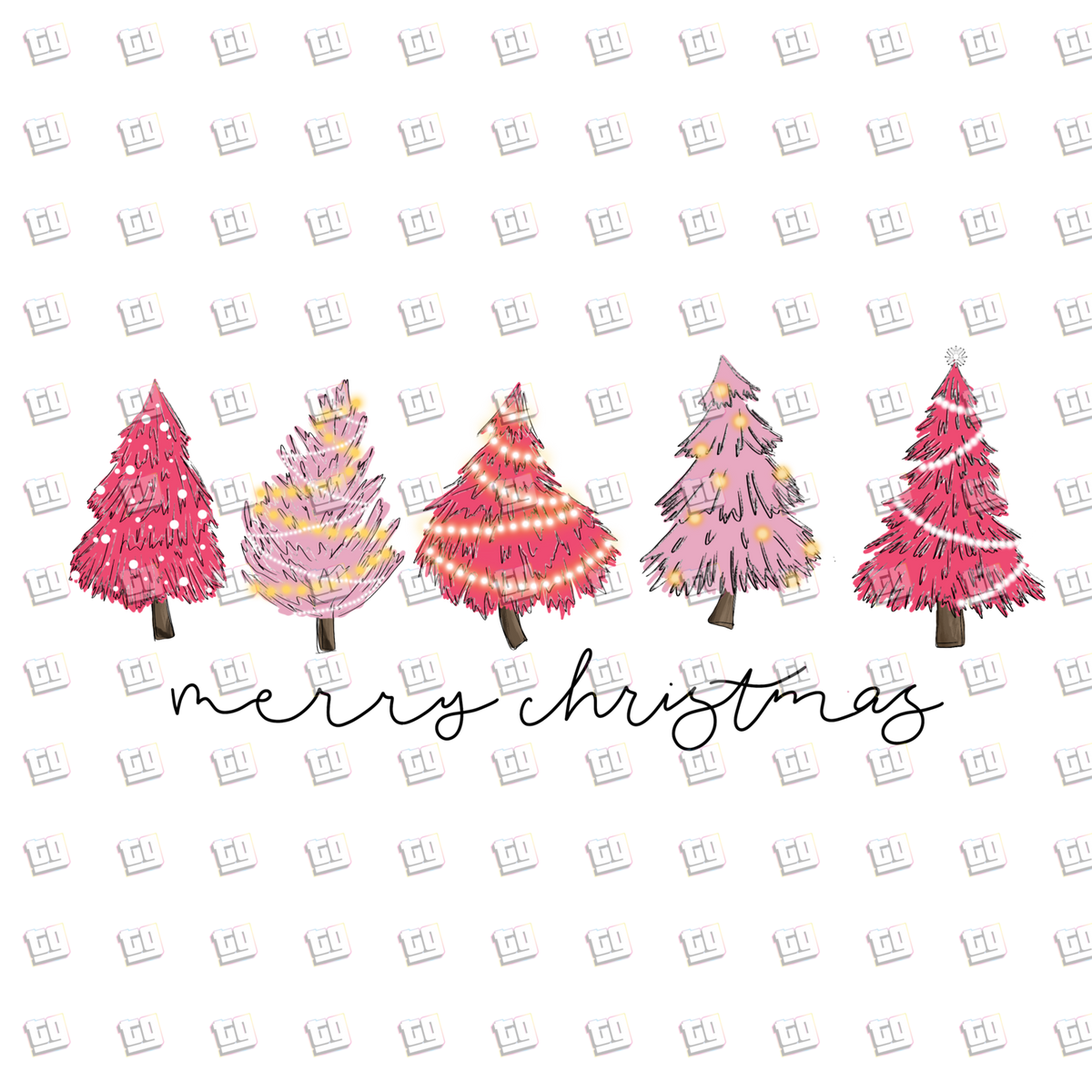 Merry Christmas Pink Trees - Holidays - DTF Transfer
